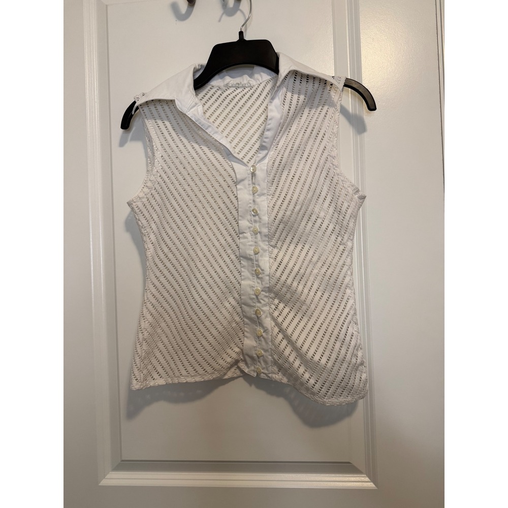 Rayure Paris Sleeveless Top Women M White Excellent Pointelle Button Down France